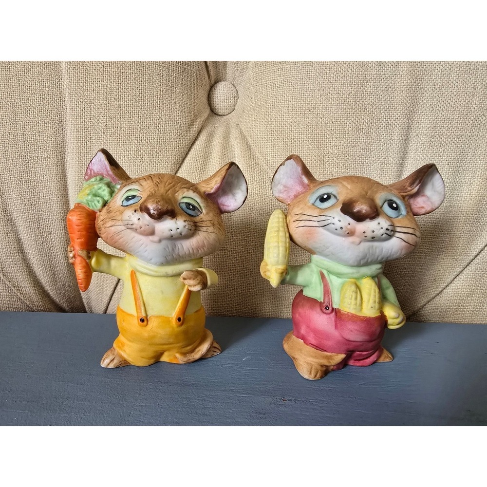 Vintage Homco Harvest Mice Figurines Set of 2 Mouse Farmhouse Kitchen Decor